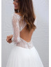 Ivory Lace Tulle Keyhole Back Chic Wedding Dress